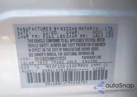 2021 Nissan Sentra Sv Xtronic Cvt from USA, damaged, VIN 3N1AB8CV8MY218724